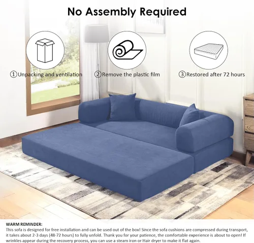 Vista 5 de Sofá cama convertible de 80 pulgadas, sofá cama plegable de pana 3 en 1 con almohadas, sofá moderno sin hueso, sofá de compresión en caja, sofá