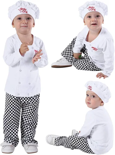 Vista 2 de COSLAND Disfraz de chef para bebés y niños pequeños conjuntos de ropa de Halloween con sombrero