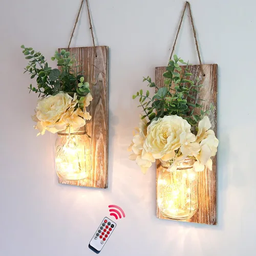 Vista 8 de Decoración rústica de madera para colgar en la pared con tira de luces LED para sala de estar y dormitorio modernos, estilo campestre inspirador