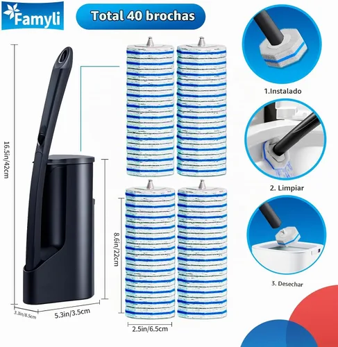 Vista 3 de Cepillo desechable para inodoro, limpiador de inodoro, suministros de limpieza de inodoro, escobilla de inodoro con soporte, varitas limpiadoras