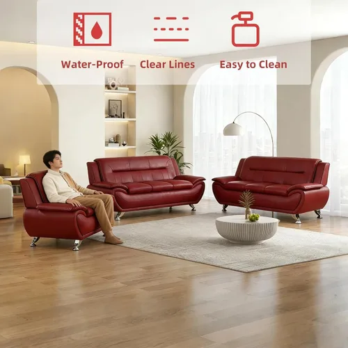 Vista 4 de Sofá modular de cuero, muebles de sala de estar, juego de sofá de 3 piezas, sofá modular moderno de piel sintética con patas resistentes para sala