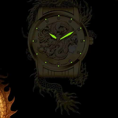 Vista 4 de Weicam Reloj de lujo mecánico de lujo con esqueleto automático automático de acero inoxidable Lumious reloj de dragón tallado con esfera de diamante