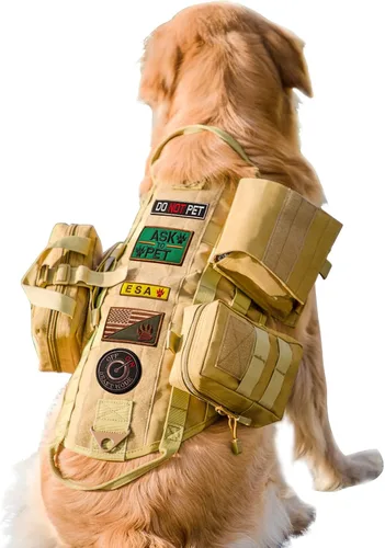 Vista 7 de AIWAI Arnés táctico para perro con bolsas, arnés de chaleco para perros grandes y medianos, arnés militar ajustable sin tirones con asa, caminar