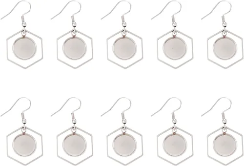 Vista 10 de FASHEWELRY 20 piezas bandejas de bisel de acero inoxidable para aretes geométricos configuración de bisel en blanco corazón luna redondos aretes