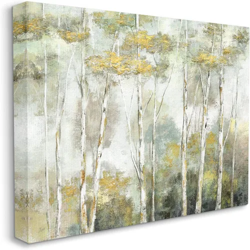 Vista 2 de Stupell Industries Bosque de abedul bosque amarillo follaje bosque pintura, diseño de Nan Stupell Industries 20 x 16 Inches, Easy to Hang and