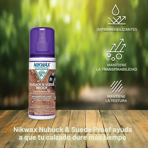 Vista 4 de Nikwax A prueba de nobuck y gamuza, 4.2 fl oz, impermeabilización en aerosol restaura la repelencia al agua DWR en calzado de cuero texturizado
