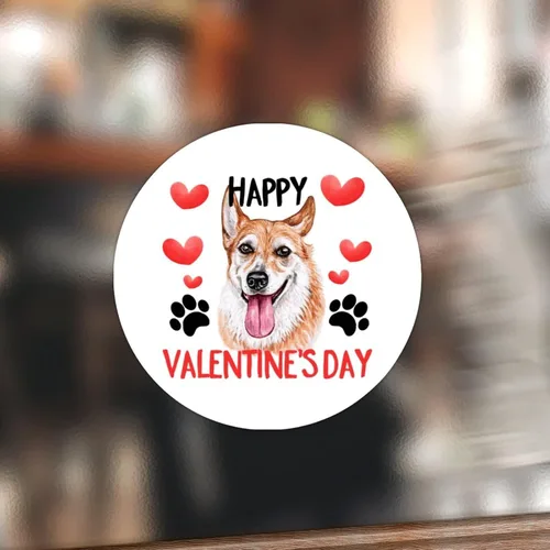Vista 11 de 100 calcomanías de San Valentín con corazón rojo Corgi para perros, etiqueta de vinilo para perros del día de San Valentín, calcomanías redondas