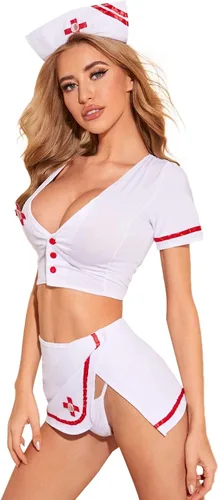 Vista 4 de DIDK Conjunto de lencería para mujer 3 piezas uniforme para adultos con tanga