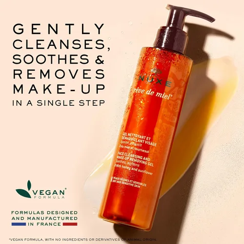 Vista 3 de NUXE Rêve de Miel gel de limpieza para la cara y maquillaje, 6.7 fl. oz. - Soap-Free French Face Wash for Dry Sensitive Skin, Hydrating Facial