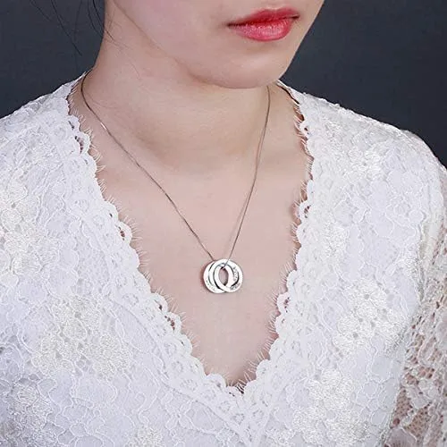 Vista 6 de Getname Necklace Collar de anillo ruso grabado personalizado con nombre de la familia, plata de ley 925, joyería para el día de la madre, 2 nombres