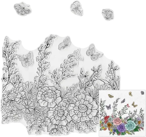 Vista 9 de Hying Sellos transparentes para hacer tarjetas y álbumes de fotos, para niñas voladoras, sellos de goma transparente para flores de primavera