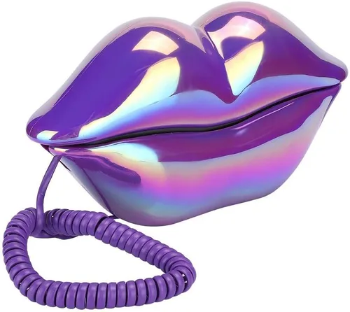 Vista 8 de Teléfono fijo de diseño de labios, teléfono con cable de escritorio electrochapado, teléfono con forma de labio en forma de boca para decoración