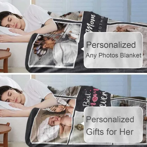 Vista 3 de DayOfShe Best Mom Ever Gifts - Manta de fotos personalizada para regalos de madre, mantas personalizadas para la mejor manta de mamá