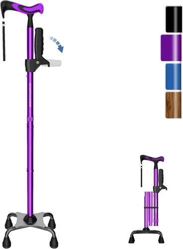 Vista 9 de [Usado] Bastón de caminar para mujeres/hombres con segundo mango, plegable y ajustable con base de 4 puntas para estar de pie, ayuda ligera