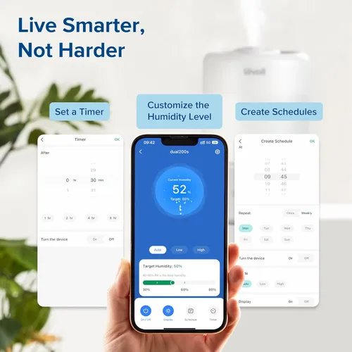 Vista 7 de LEVOIT Humidificadores para dormitorio y hogar, humidificador de aire inteligente de niebla cálida y fría para habitación grande y humidificadores