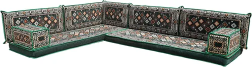 Vista 18 de arabicsofa Juego de asientos Jalsa en forma de L – Majlis árabe hecho a mano con almohadas de respaldo