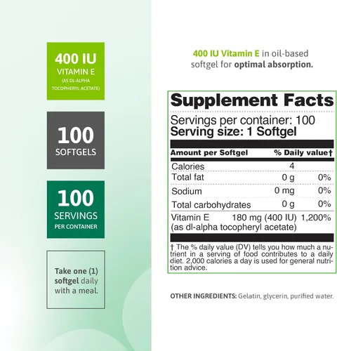 Vista 3 de Vitamina E 400 UI Softgels Antioxidante Skin Support 100 Count
