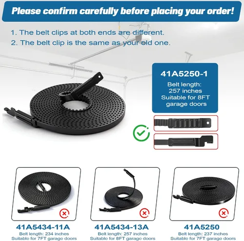 Vista 2 de Correa de transmisión Whisper Drive (257"), 41A5250-1 Correa corta para puertas de garaje de 8 pies de alto, compatible con abridores de puerta
