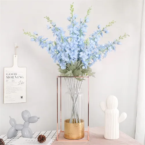 Vista 4 de IPOPU Flores Falsas Delphinium de 33.5 pulgadas, Flores Artificiales de Seda, 6 Piezas Azul Claro Larkspur Flores Artificiales de Tallo Largo