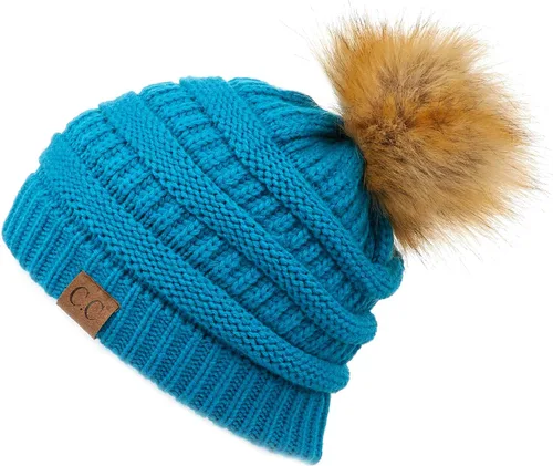 Vista 92 de Gorro unisex liso con pompón y ribete (HAT-43) de C.C Hatsandscarf Exclusives Marfil