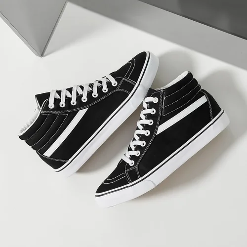 Vista 6 de Rominz Zapatos de lona blanca para hombre, tenis de lona de alta calidad, casuales, color negro, clásico, con cordones, zapatos de patinaje, 7