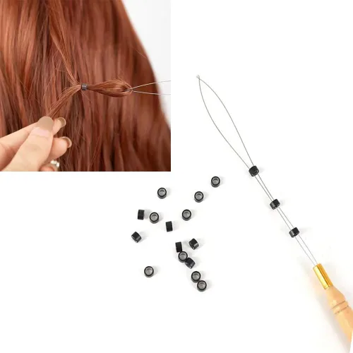Vista 5 de 6 piezas de micro anillo para extensión de cabello, enhebrador de aguja de alambre de plumas, herramienta de gancho para microenlace de silicona