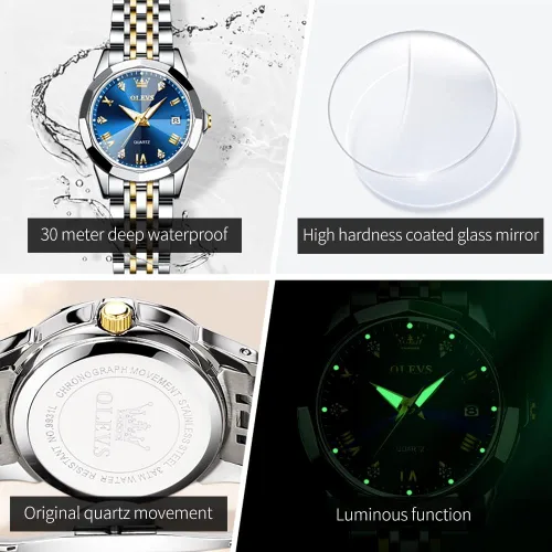 Vista 43 de OLEVS Reloj para parejas para él y ella, reloj analógico de cuarzo para hombres y mujeres, de acero inoxidable, impermeable, luminoso, fecha, reloj