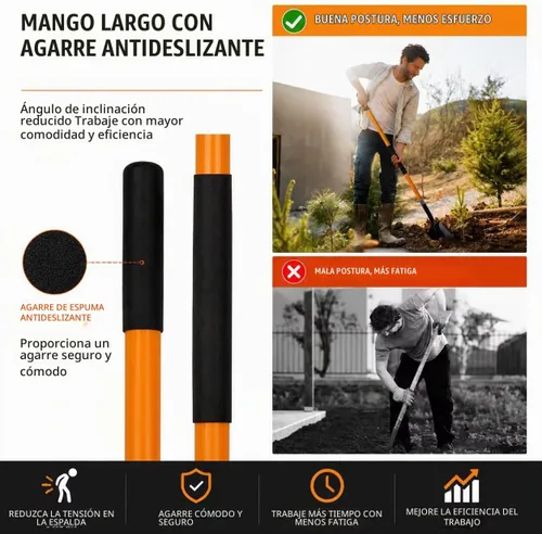 Vista 5 de VNIMTI Pala de jardinería resistente, hoja redonda de 56 pulgadas con mango de fibra de vidrio (naranja)