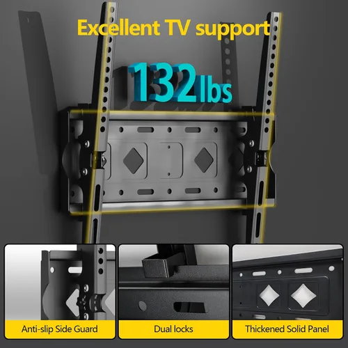 Vista 3 de Soporte de pared universal para TV con pantalla LED LCD PDP de 26 a 65 pulgadas, soporta hasta 132 libras y VESA 15.748 x 15.748 in, inclinación