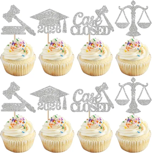 Vista 8 de Paquete de 24 adornos para cupcakes de clase de 2026 con purpurina 2026 para diploma de graduación 2026, selecciones para cupcakes para graduación