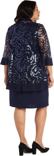 Vista 5 de Elegante vestido recto geométrico hasta la rodilla con manga 34 drapeado chaqueta Flyaway