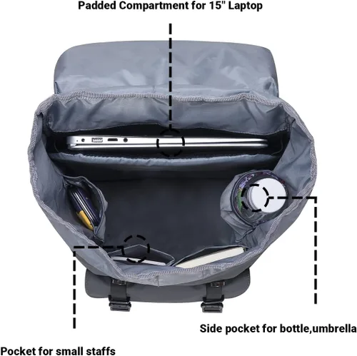 Vista 4 de KAUKKO Mochila de viaje para laptop, mochila al aire libre, mochila causal para 15.6 pulgadas (nailon negro)
