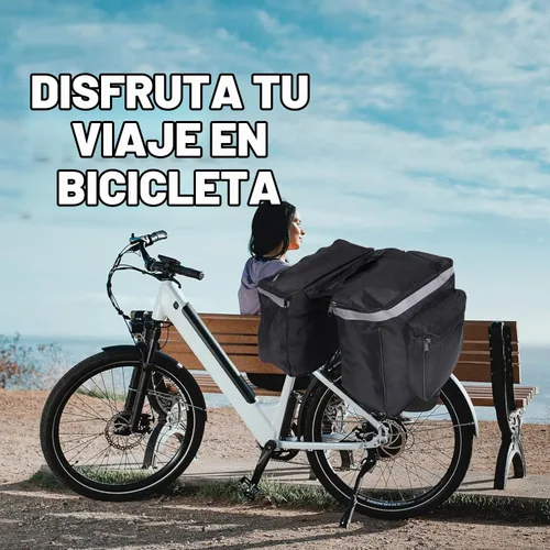 Vista 3 de Bolsas de sillín de 25L para bicicleta, bolsa de portaequipajes trasera de bicicleta con ribete reflectante, alforjas de bicicleta con ganchos