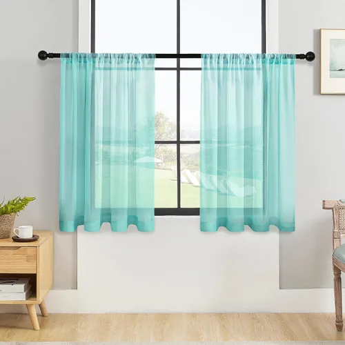 Vista 18 de MRTREES Cortinas transparentes de Aqua Blue, para cocina, de 36 pulgadas de longitud, cortinas transparentes de gasa con filtro de luz, cortinas