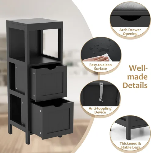 Vista 4 de Giantex Organizador de baño y armario de almacenamiento, soporte organizador de almacenamiento con 2 cajones extraíbles, dispositivo anti-caída