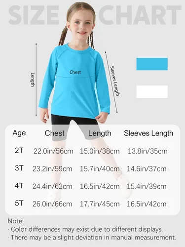Vista 2 de Poroka Paquete de 2 camisetas de natación de manga larga UPF 50+ para niñas y niños pequeños, camiseta deportiva ligera para deportes al aire libre
