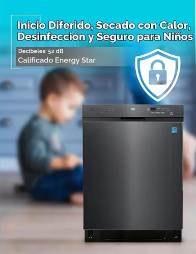 Vista 7 de BLACK+DECKER Lavavajillas empotrado de 24 pulgadas, capacidad para 12 cubiertos con tina de acero inoxidable, lavavajillas con 6 programas