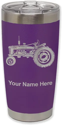 Vista 38 de LaserGram Vaso aislado al vacío de 20 onzas, Old Farm Tractor, grabado personalizado incluido (negro)