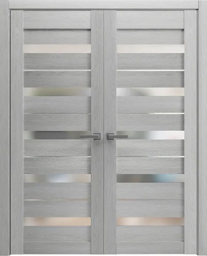Vista 5 de Puertas dobles francesas macizas interiores de 36 x 80 pulgadas Quadro 4445 roble coñac con vidrio esmerilado Moldes de marco de panel sólido