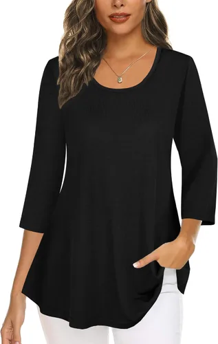 Vista 17 de Tencole Camisas de manga 3/4 para mujer Blusas tipo túnica elegantes Ropa casual con floral Aguamarina Beige