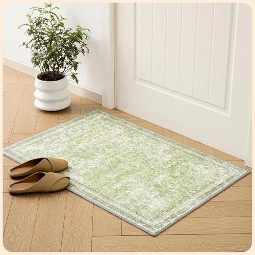 Vista 401 de Istana Alfombra larga antideslizante de 2.5 x 8 para el hogar, para pasillo y cocina, lavable, sedosa y suave al tacto, elegante, color azul y marfil