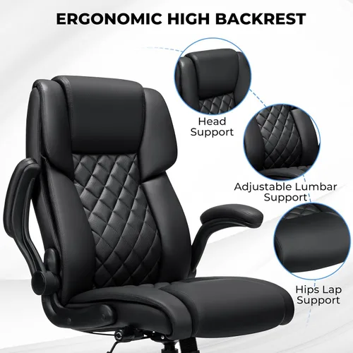 Vista 7 de VANSPACE Silla ejecutiva de oficina grande y alta, 450 libras, sillas de escritorio resistentes con soporte lumbar ajustable, respaldo alto, silla