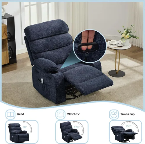 Vista 3 de Garvee Silla reclinable giratoria de 360° con bolsillos laterales, tela de Azul - lino