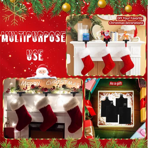 Vista 7 de Soportes de calcetines de Navidad de Zonon para repisa, ganchos de hierro resistentes para calcetines, mantel con almohadilla protectora