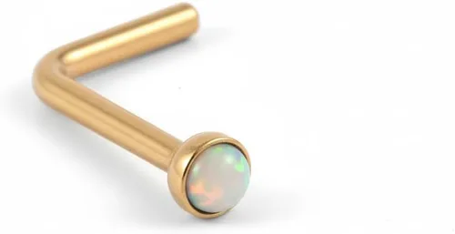 Vista 16 de Piercing para la nariz, calibre 22, relleno de oro de 14 quilates, simple en forma de L con ópalo blanco, pin de nariz de oro único, joyería Negro-L