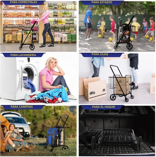Vista 8 de BIEAMA Carrito de compras plegable, carrito de comestibles de capacidad de Carrito + Cesta