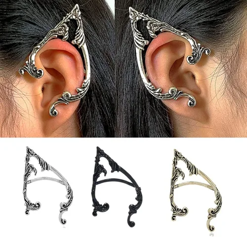 Vista 7 de Caiyao 2 pendientes góticos para orejas de duendes de cartílago, trepador, retro, plateados, negros, punk, hip hop, regalo para mujer, Metal, Sin