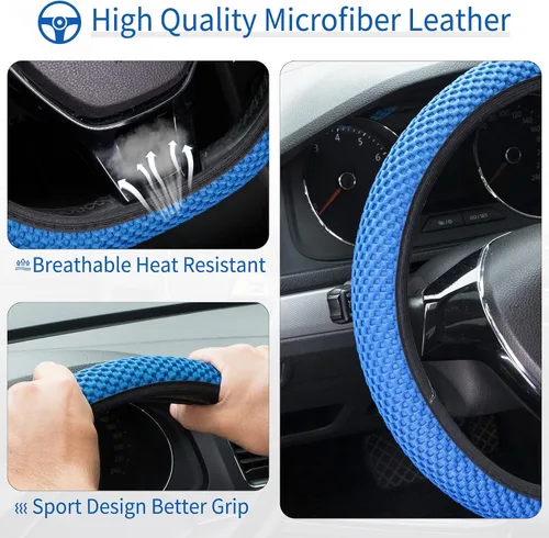 Vista 3 de GaRhomxy Funda elástica para volante de automóvil, microfibra transpirable de seda helada, protector antideslizante para volante, accesorios
