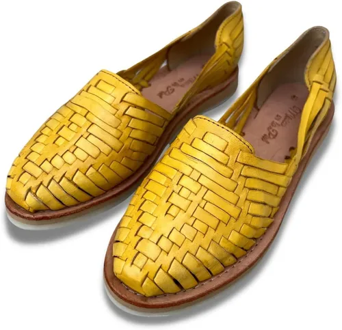 Vista 3 de Mexico en la Piel Sandalias Huarache de cuero. Zapatos planos cómodos para mujer.