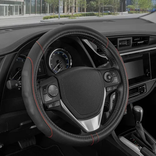 Vista 28 de Motor Trend GripDrive - Funda de cuero negro sintético para volante de automóvil, camión, camioneta, SUV, tamaño pequeño de 14 pulgadas, funda